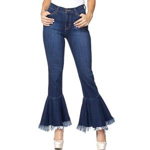 Dark Denim High Waisted Flared Bell Bottom Jeans
